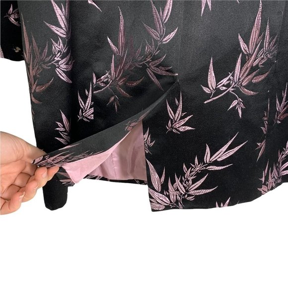 Vintage Y2K MSK Purple Foliage Pattern Silk Blend Satin Longline Blazer Petite M - Picture 4 of 16